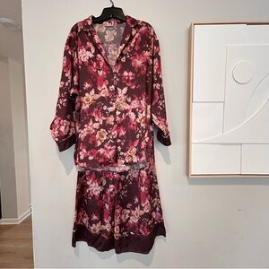 Free People Burgundy Dreamy Days Floral Satin Pajama Set